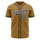 Custom Old Gold Full Button Up Mesh Fans Special Edition Authentic Baseball Jersey